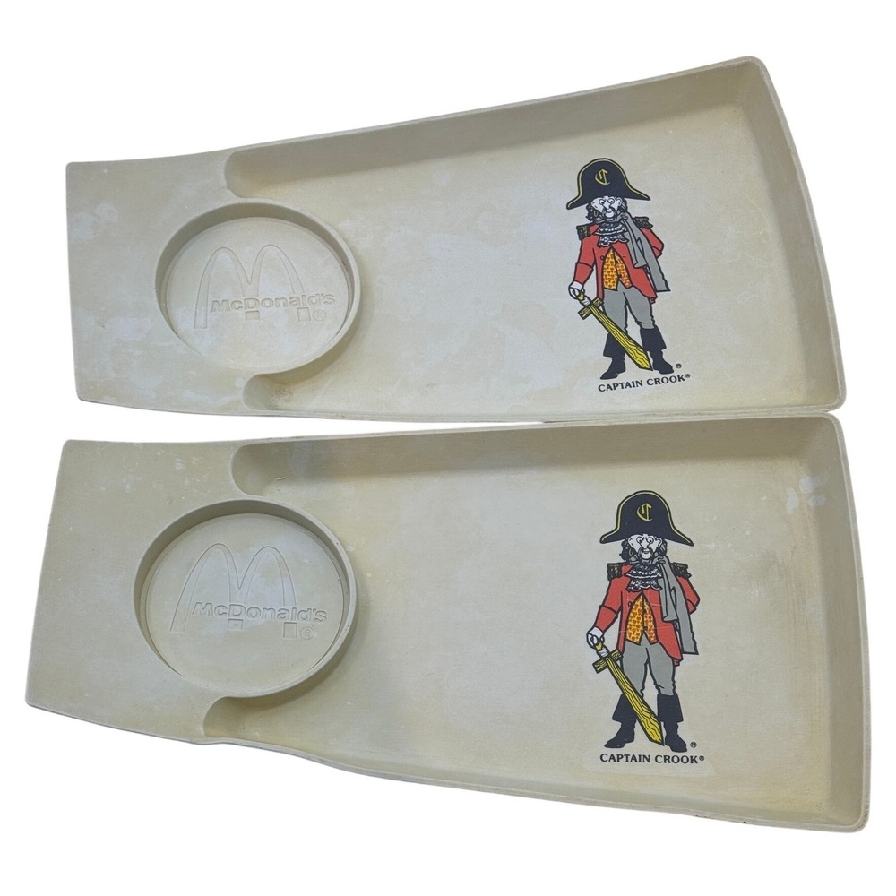 Vintage McDonald's Captain Crook Plastic Trays Set of 2 Tan 1970s Advertising
